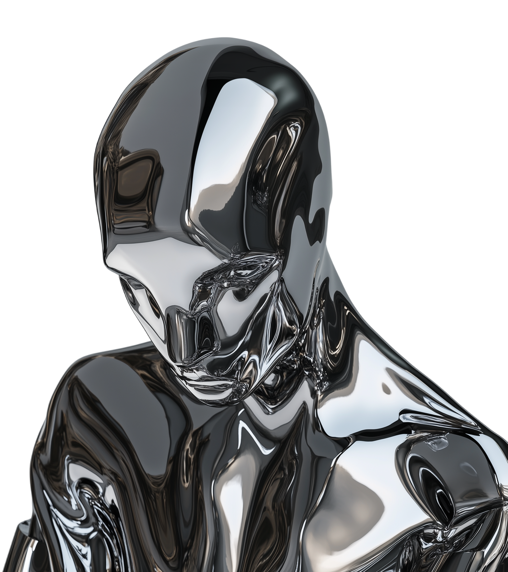 Sitting metalic men with head down